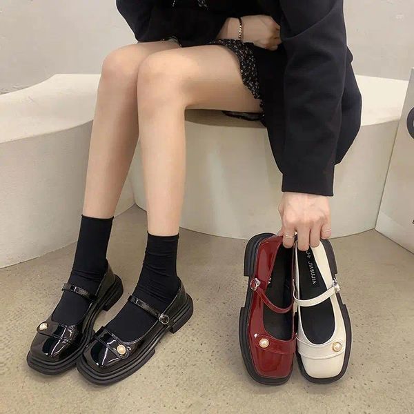 Sapatos de vestido feminino calçado de verão vermelho mary jane estilo japonês lolita pérola gótico para mulher 2023 preto atacado em oferta mais recente a