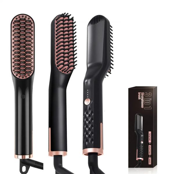Alisadores de cabelo elétricos masculinos escova de alisamento de barba aquecida alisador de aquecimento inteligente pente de ferro cerâmico feminino escova de cabelo ferramenta de estilo 231213
