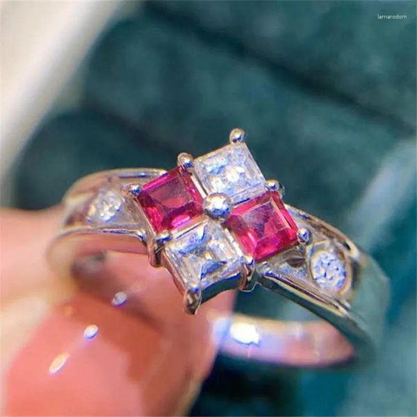 Anéis de cluster requintado quadrado zircon princesa corte branco/vermelho cristal coquetel mulheres casamento promessa anel jóias presentes
