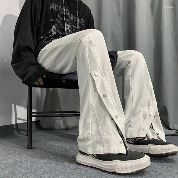 Erkek kot pantolon sıradan vintage giyim düz bacak pantolonları Kore moda adam sokak kıyafeti katı büyük boy çan tabancaları