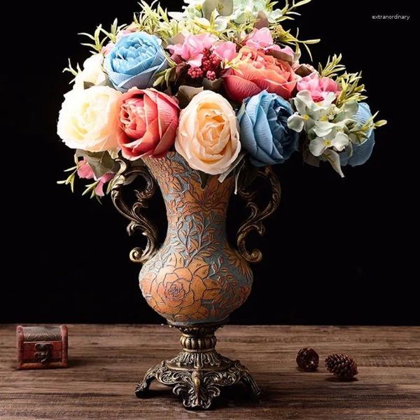 Вазы Атмосферные высококачественные искусственные розы вазы украшения домашнего декора в стиле Юго-Восточной Азии креативные ретро декоративные украшения