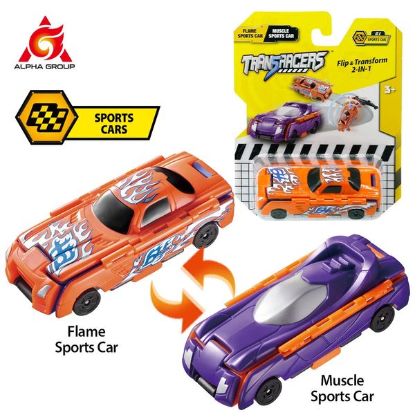 Outros brinquedos Transracers 1 pcs 2 em 1 transformando carro esportivo brinquedo flip figuras de ação veículo mini bolso presentes aniversário garoto presente 231214