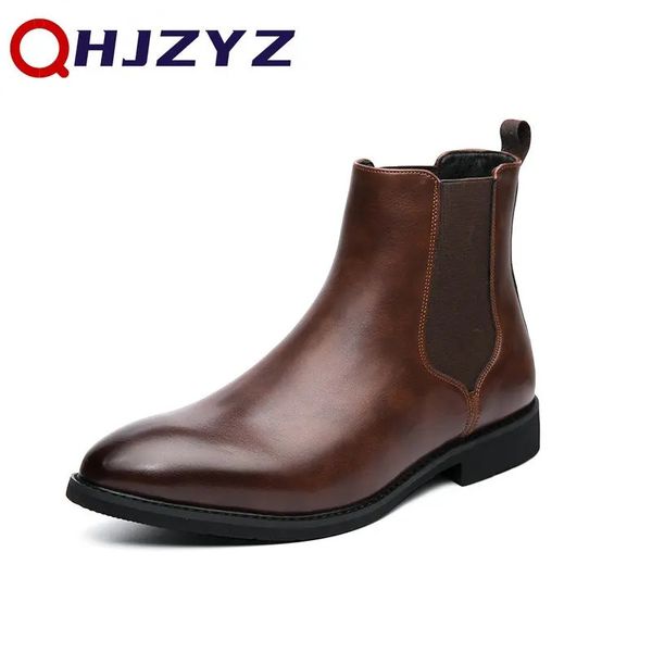 Botas de marca de couro homens chelsea botas designer itália vestido botas homens moda casual quente pelúcia negócios tornozelo botas tamanho grande 48 231214