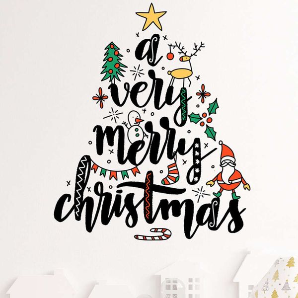 Wandaufkleber „Merry Christmas“ mit Zitat „A Very Merry Christmas“, Wandaufkleber, Festival, Party, Zuhause, dekorative Heimdekoration für die Wand