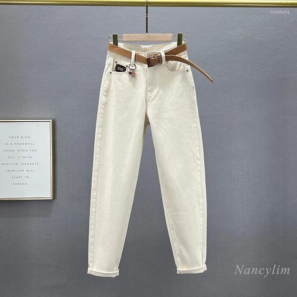 Jeans da donna Pantaloni in denim color albicocca Khaki Harem 2024 Pantaloni in tinta unita in cotone elasticizzato a vita alta in cotone primaverile