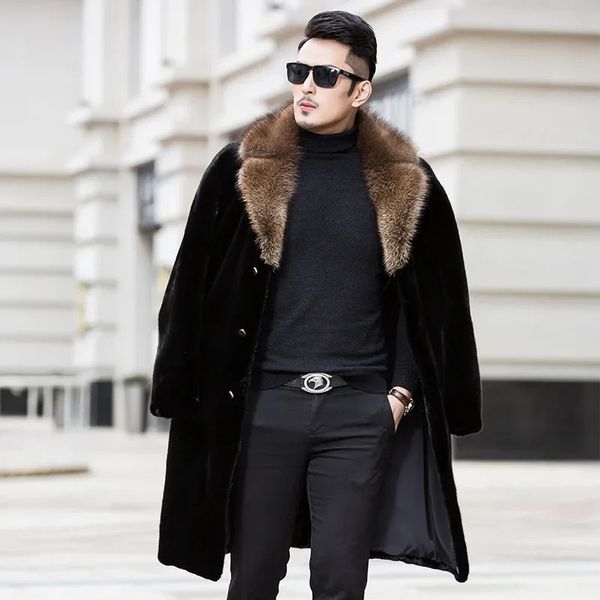 Men's Fur Faux 2023 Winter Herren Ganzer Nerzpelzmantel Länge Große Größe Nachahmung Trenchanzug Kragen Koreanische Mode Luxus Herrenjacke 231214