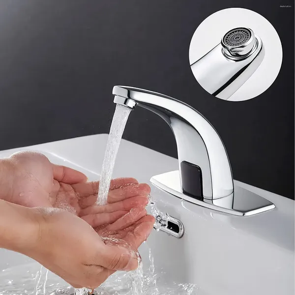 Badezimmer Waschbecken Wasserhähne Vidric Bakicth Wasserhahn Automatischer Sensor Berührungslos mit Loch Abdeckplatte Hände frei Chrom Eitelkeit Modern