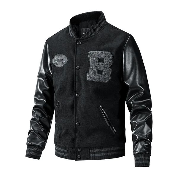 Jaquetas masculinas Nova jaqueta de beisebol masculina jaqueta bomber outono e inverno roupas jaqueta de couro jaqueta de algodão fino tamanho M-3XL 231214