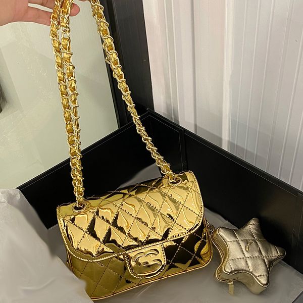 24C Sparkly Star Bag Designer Женская сумка для плеча 19 см. Кожаная бриллиантовая оборудование для оборудования металлическая застежка роскошная сумочка мателассе цепь кросс-кусоч