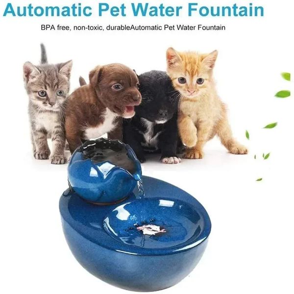 Ciotole per gatti Mangiatoie Cat Dog Pet Fontanella elettrica automatica Ciotola in ceramica Aut Fontana Dispenser per acqua per animali Forniture per irrigazione Ciotola per cibo 231213