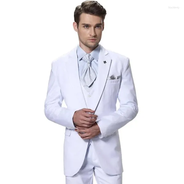 Erkekler Suits Erkekler Terno İnce Fit Adam Beyaz Resmi Olaylar Kostüm Homme Özel Yap seti (Palto Pantolon Yeleği)
