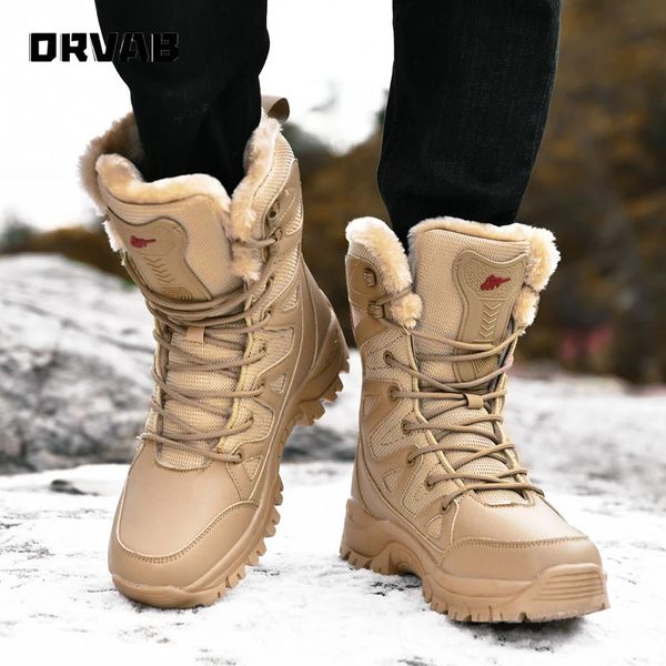 Botas Plus Size 36-46 Botas Militares Botas de Combate de Couro para Homens e Mulheres Pele De Pelúcia Botas de Neve de Inverno Ao Ar Livre Exército Bots Sapatos do Exército 231214