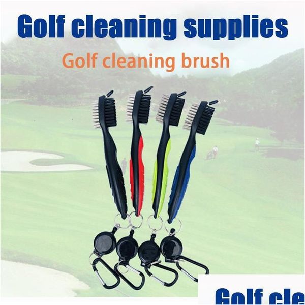 Accessori per l'allenamento del golf Spazzola per la pulizia delle mazze da golf Accessori per la pulizia del putter portatile a doppia faccia Strumento Mvi-Ing Aiuti per l'allenamento del golf Drop Del Dhgzy