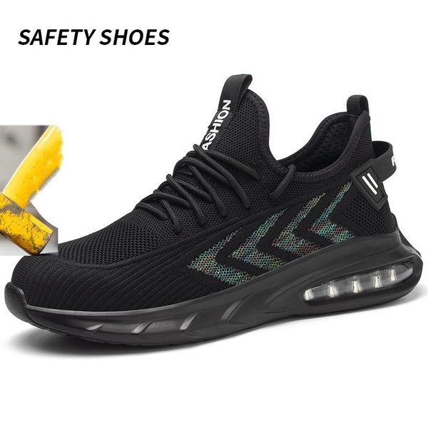 Sapatos de segurança homens com biqueira de aço anti-esmagamento homens sapatos de trabalho tênis luz punctura-prova indestrutível preto designer sapatos dropshipping tamanho 36-48 fábrica 678