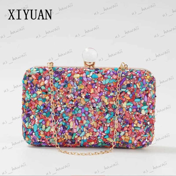 Borse da sera XIYUAN Nuove donne Pietra Oro / Blu Frizione Borsa Diamanti Nicchia Banchetto Borsa a tracolla Borsette da sposa Borse con strass Tote Bag T231214