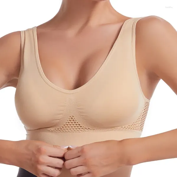 Reggiseno sportivo da yoga reggiseno scavato in rete fori traspiranti di grandi dimensioni che cornano per donne senza anelli in acciaio