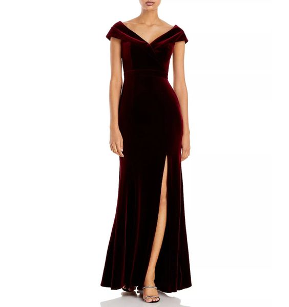 Vintage Long Burgundy Burgundy Velvet Abiti da ballo a V Mermaid Lunghezza Abito da festa con cerniera Abito da sera Maxi Formale Abiti da sera per donne