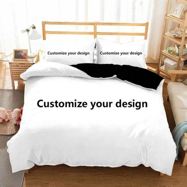 Conjuntos de cama Personalizado Capa de edredão personalizada com fronhas Microfibra Personalizado Po 3D Digital Impresso Set Twin Full Queen King 231214