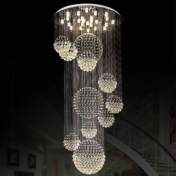 Lustre moderno grande luminária de cristal para lobby escada escadas foyer longa espiral lustre lâmpada do teto embutida Stair2685