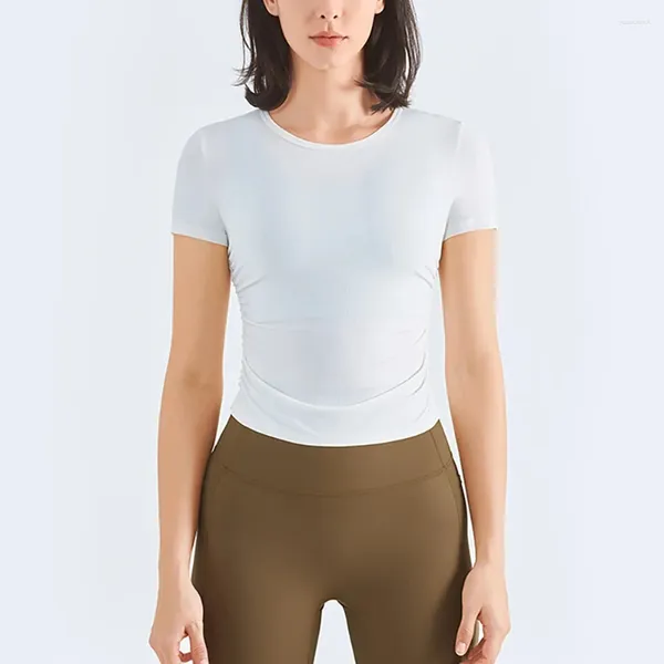 Camisas ativas personalizáveis com logotipo camiseta esportiva feminina de secagem rápida manga curta cor sólida camisa de treinamento de corrida para mulher