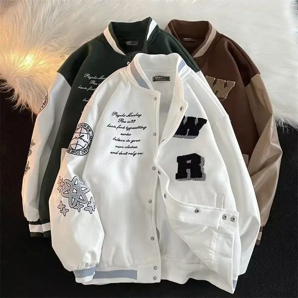 Homens Down Parkas Y2K American Retro Patchwork Letter Bordado Baseball Jersey para Homens e Mulheres Street Hip Hop Moda Versátil Jaqueta Solta 231213