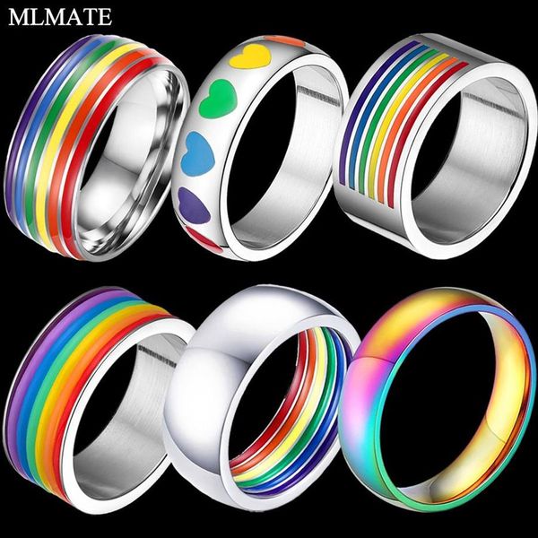 Herren Damen Regenbogen Buntes LGBT Pulsera Ring Edelstahl Ehering Lebian Gay Rings Drop 2155