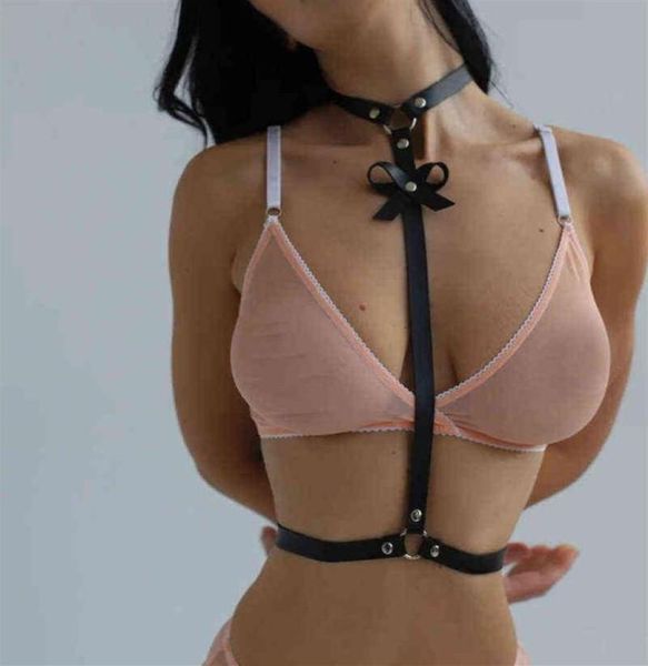 Nxy sm bondage punk couro lingerie sexy arnês feminino corpo engrenagem ligas para meias suspensórios cintas cinto brinquedos sexuais casais 128062625
