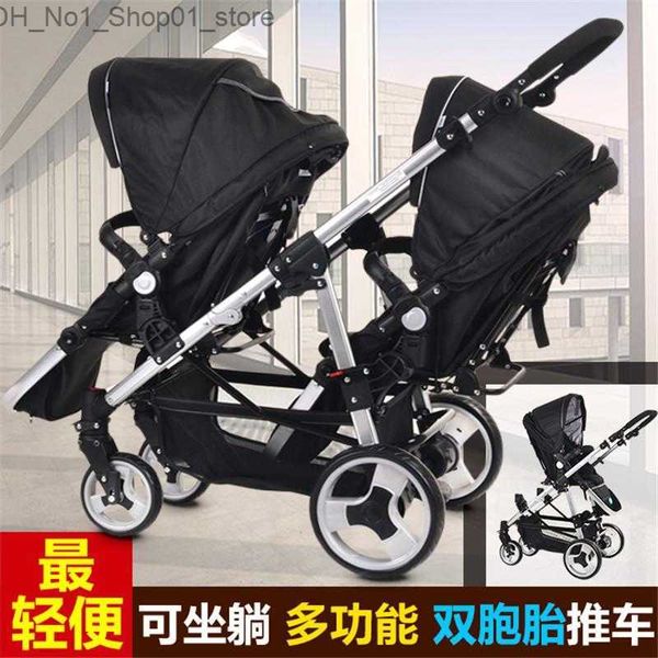 Carrinhos # Double Twins Stroller Alta Paisagem Dobrável Carrinhos de Bebê 2 em 1 Sistema de Viagem Trolley Walker Carriage Strollers # 276H Q231215