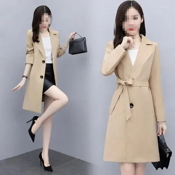 Trench femminili Coach per vento a vento Mid Long British Style Coat Spring and Autumn Temperament Fashion High -End Corea sciolto