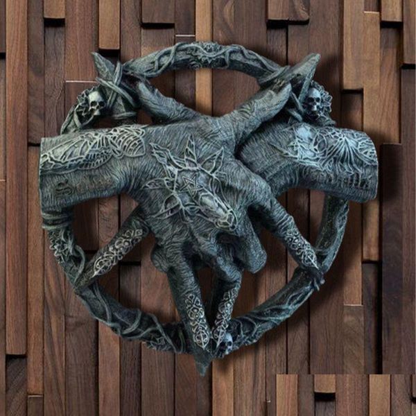 Objetos decorativos estatuetas diabo mão scpture baphomet pingente pentagrama garra estátua decoração resina artesanato dreamcatcher gótico dhxvg