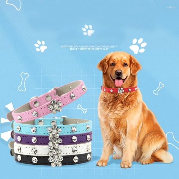 Katzenhalsbänder Großhandel Korea Haustier Fliege Kragen Mehrfarbige Strass Blume Leine Liefert Hund Luxus Designer Kette Pu