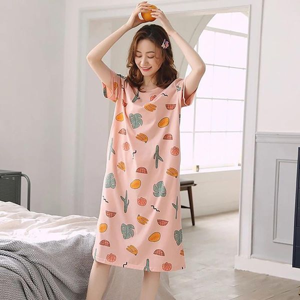 Vestidos casuais pijamas impressos mangas de seda leite camisola camisa feminina curta sleepwear rayon para mulheres