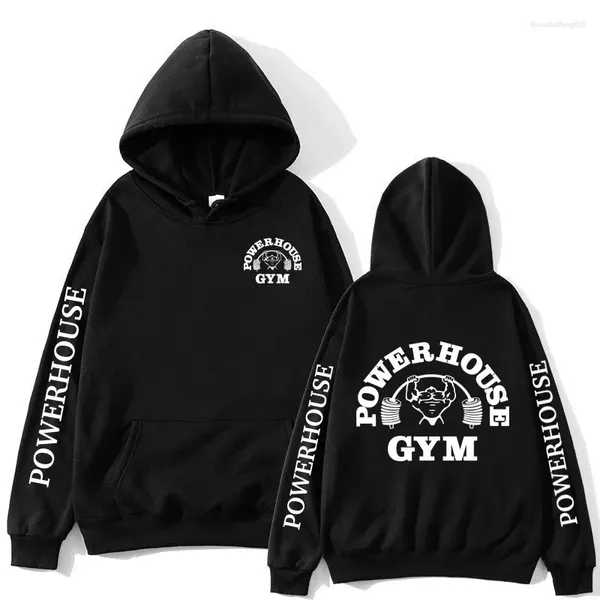 Hoodies masculinos powerhouse ginásio logotipo hoodie harajuku homens mulheres geek fitness oversized manga longa moletom estético esporte streetwear