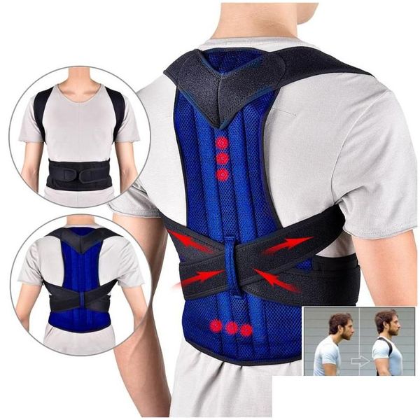 Suporte de cintura Apoio de cintura Homens Back Posture Corrector Ajustável Correção Cinto Trainer Shoder Lombar Brace Spine Vest Drop Delivery Dhjqp