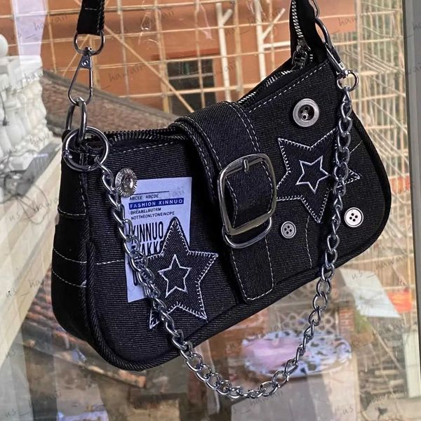 Sacos de noite Y2K Vintage Coreano Casual Bonito Estrela Branca Ombro Underarm Tote Bag Senhoras Sling Bags Canvas Zip Bolsas Bagutte Bolsas Mulheres T231214