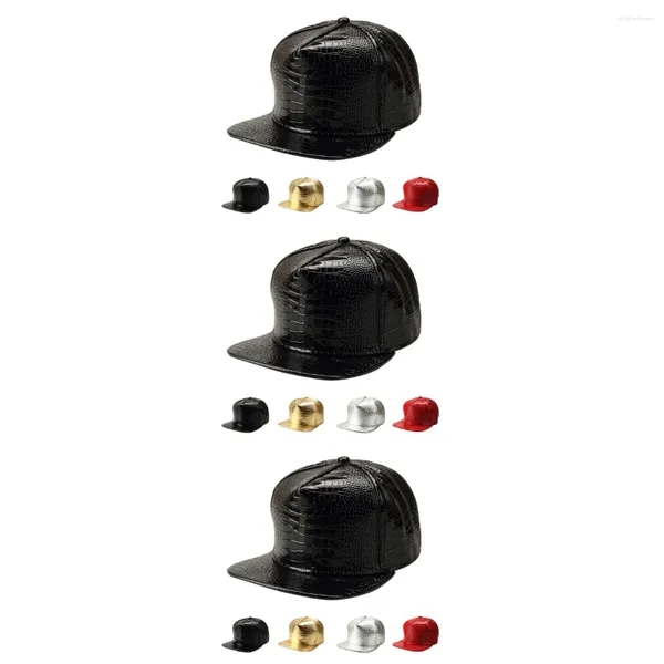 Caps a sfera 3pcs unisex Crocodile Baseball PU REGOLABILE Hip Hop Flat Brim Hats Snapback (Black)