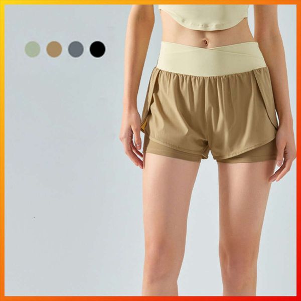 Lu Lu Align With Summer Donna Falso in due pezzi Sport Yoga Limone LL Pantaloncini Pantaloncini ad asciugatura rapida Vita alta Morbida corsa Corda per saltare Fondo da palestra