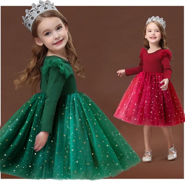 Vestidos de meninas outono e inverno vestidos de menina bebês meninas roupas de lantejoulas de Natal crianças roupas de manga comprida fotos roupas de princesa para crianças 231214