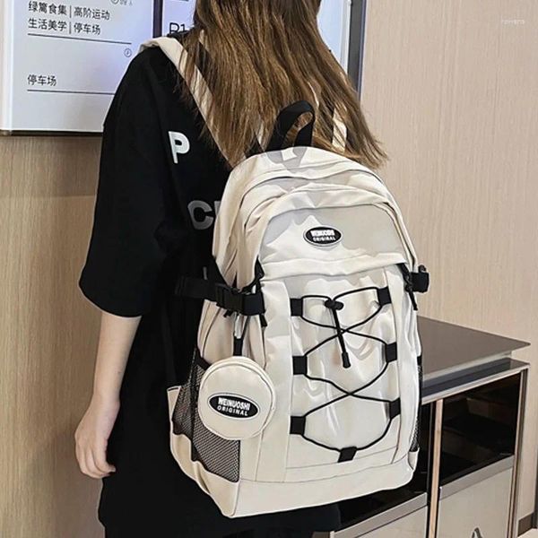 Backpack 2023 Big Capacate Man Mulher Rubber Band Casual Rucksack Student School School para meninos adolescentes de alta qualidade