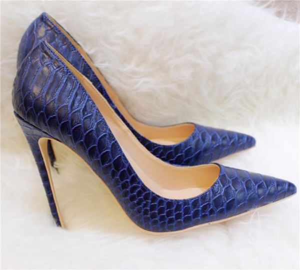 Повседневная дизайнерская сексуальная женская мода, темно-синяя обувь на высоком каблуке с острым носком и принтом змеи и питона, 12 см, 10 см, 8 см, новинка на шпильке, l4609276