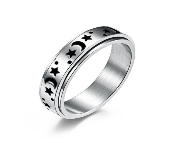 6 mm inossidabile moon stella spinner band anello squisito anamini smalti neri per donne giunti di gioielli per l'impegno per le feste di nozze3982949