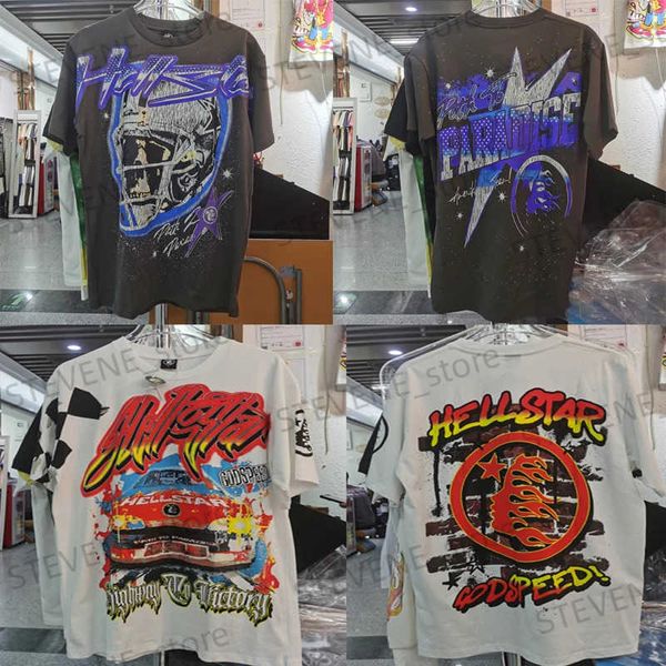 Homens camisetas Hellstar Astronauta Crânio T-shirt Hell Star American High Street Hip Hop Homens Mulheres Manga Curta Camiseta T231214