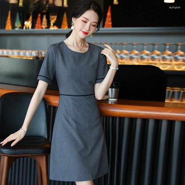 Party Kleider Koreanische Vintage Kurzarm O Neck Sommer Kleid Büro Für Frauen Professionelle Elegante Chic Formale Damen Tragen