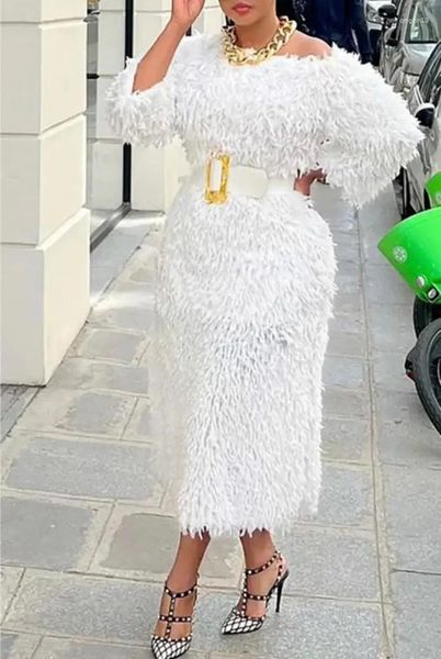 Roupas étnicas 2024 Vestidos de festa de casamento africano branco para mulheres primavera manga longa o-pescoço borla bodycon vestido dashiki