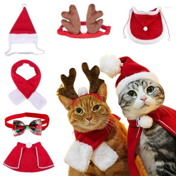 Cão vestuário engraçado quente animal de estimação traje gato roupas de natal gatos chapéus capa roupas filhote de cachorro santa vermelho cachecol chapéu cabeça decoração de casa