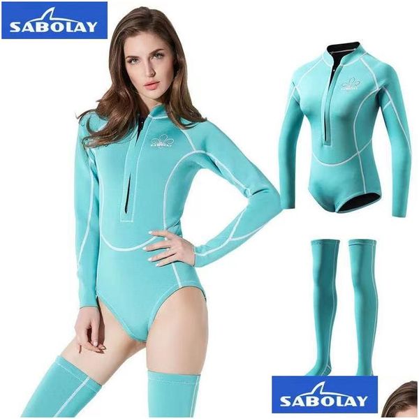 Swim Wear Swim Wear 2mm Neoprene Mergulho Terno Mulheres Profissão Long Rash Guard com Meias Snorkel Rashguard Feminino Natação Surfing Wet Dh47B