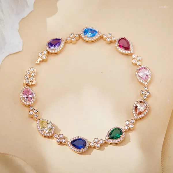 Strand bela alta qualidade prata cor pulseira incrível brilhante cristal natural zircão gota de água pulseira feminina jóias de luxo