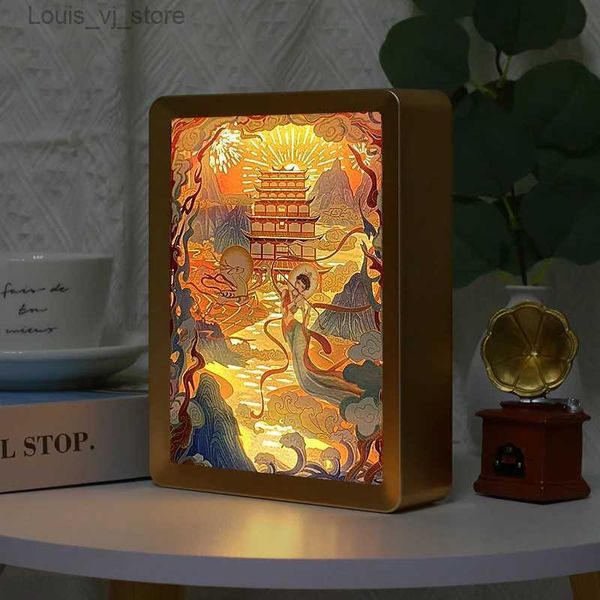 Luzes noturnas 3D Shadow Box Paper Cut Fairy Lights Candeeiro de mesa para quarto porta-retrato LED USB recarregável luz lâmpada de parede presente personalizado YQ231214