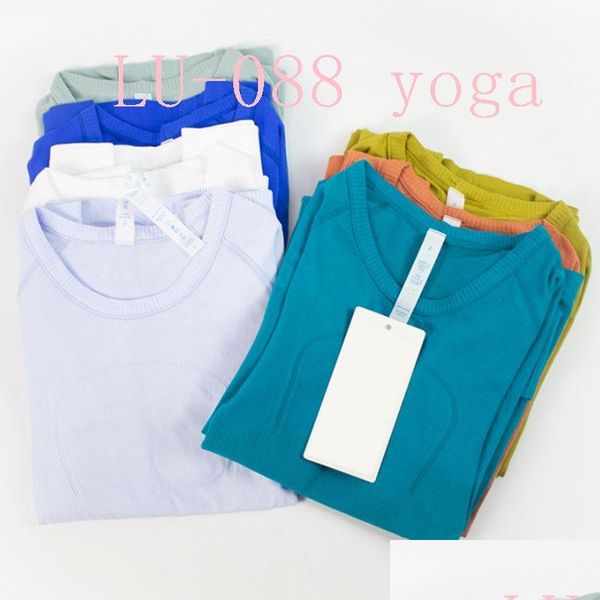T-shirt da donna Lu-088 Manica lunga Sport Yoga Completo Switch Allenamento Palestra Abbigliamento Tinta unita Drop Delivery Abbigliamento Abbigliamento Top Dhchi