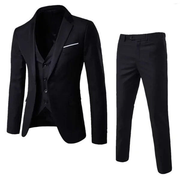 Ternos masculinos uniforme formal cavalheiro terno manga longa blazer de um botão com calças colete reuniões de escritório traje de festa de casamento de negócios